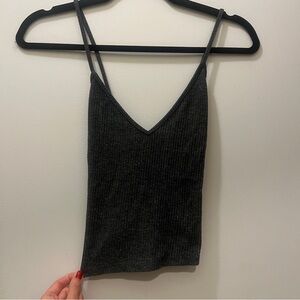 Grey Ribbed V-Neck Tank Top Cropped